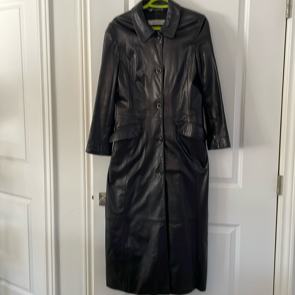 100% Calfskin Leather Full Length Coat.